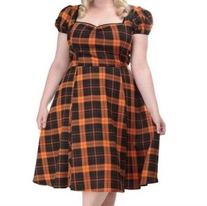 Collectif Mimi Pumpkin Check Plaid Doll Pinup Dress Size XL 12